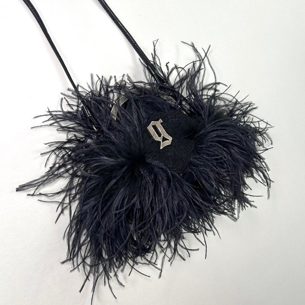 2008 Galliano black genuine ostrich feather handbag
